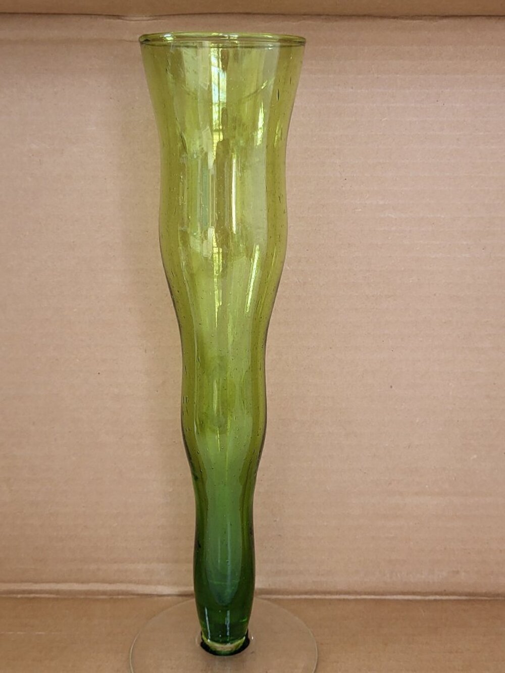 Vintage MCM Italian Empoli Trumpet Vase Seeded Optic Controlled Bubble 11"